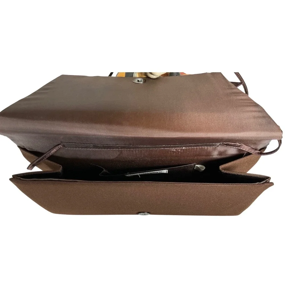 ML Studio Brown Satin Evening Clutch Bag Rhinestone Bow‎ Accent Shoulder Strap